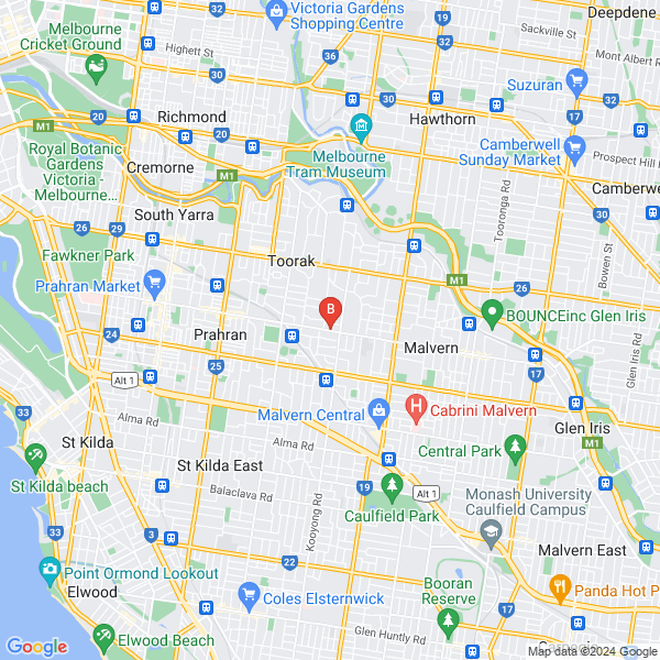 Edge2Edge Cleaning location map: Unit 5/789 Malvern Rd, Toorak, Vic