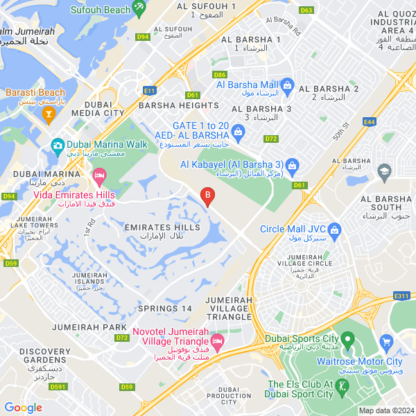 THINC - The In-House Company location map: Villa W-28 - Julnar Street - Emirates Hills, Dubai, UAE