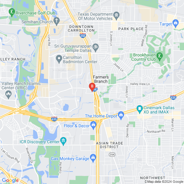 Dallas Tow Truck Services location map: 12801 N Stemmons Fwy, Farmers Branch, TX